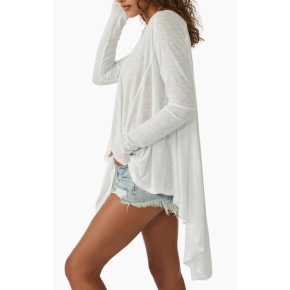 Free People We The Free Aria Trapeze White Boho Drapey Asymmetric Crewneck Top - Picture 9 of 10